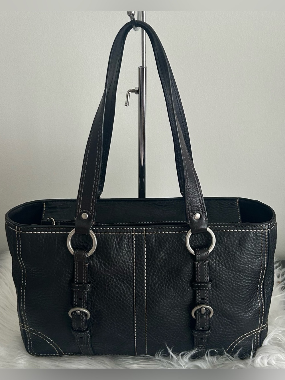 Coach Soho Black Pebbled Leather Buckle Tote Shoulder Bag Silver Hardware F12339 - Picture 3 of 13